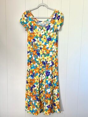 Jams World Vintage Hawaiian Dress Short Sleeve Midi Sundress 80s 90s Small